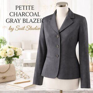 SUIT STUDIO Petite Blazer – Size 4P (Charcoal Gray) | Classic Career Jacket